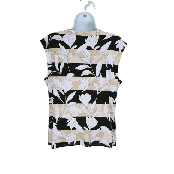 Laura Sleeveless Blouse Floral Black Cream Tan White L - Picture 5 of 7